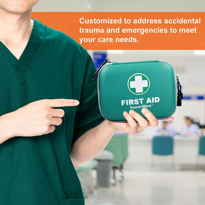 SuccorWare 150 Pieces Mini First Aid Kit - Small Medical Kit with Hard Shell - Emergency First Aid Kit for Car, Travel, Home, Outdoor, Office, Camping, Hiking (Green)