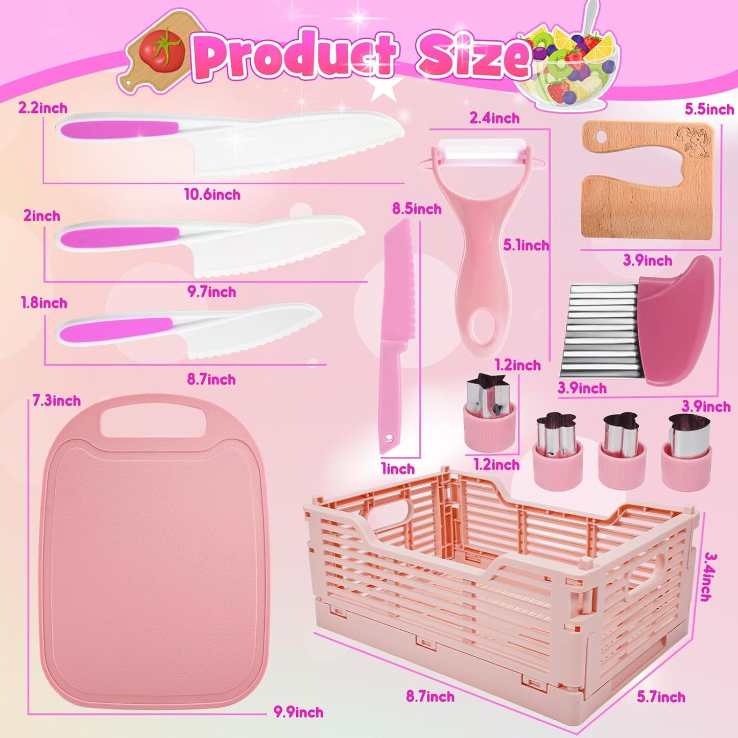 Kids Knife Set for Girls, Vingtank Real Cooking Toys for 3 4 5 6 7 Year Old Girl Gifts Montessori Kitchen Tools for Toddlers Girls Toys Age 3-5 4-6 Cutting Board Safe Knives Birthday Gift Pink