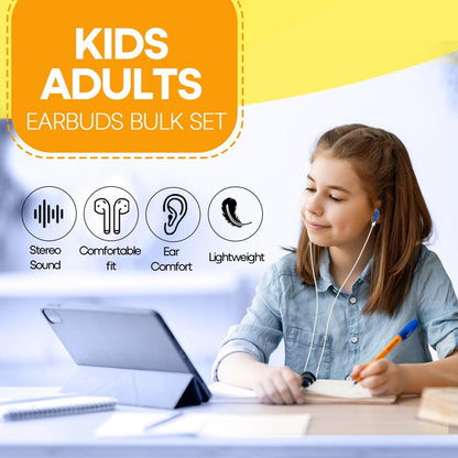 Kids Earbuds Bulk 10 Pack for School Classroom Children Student Boys Girls Toddler Teen and Adult(HTC101 Mixed Colors)