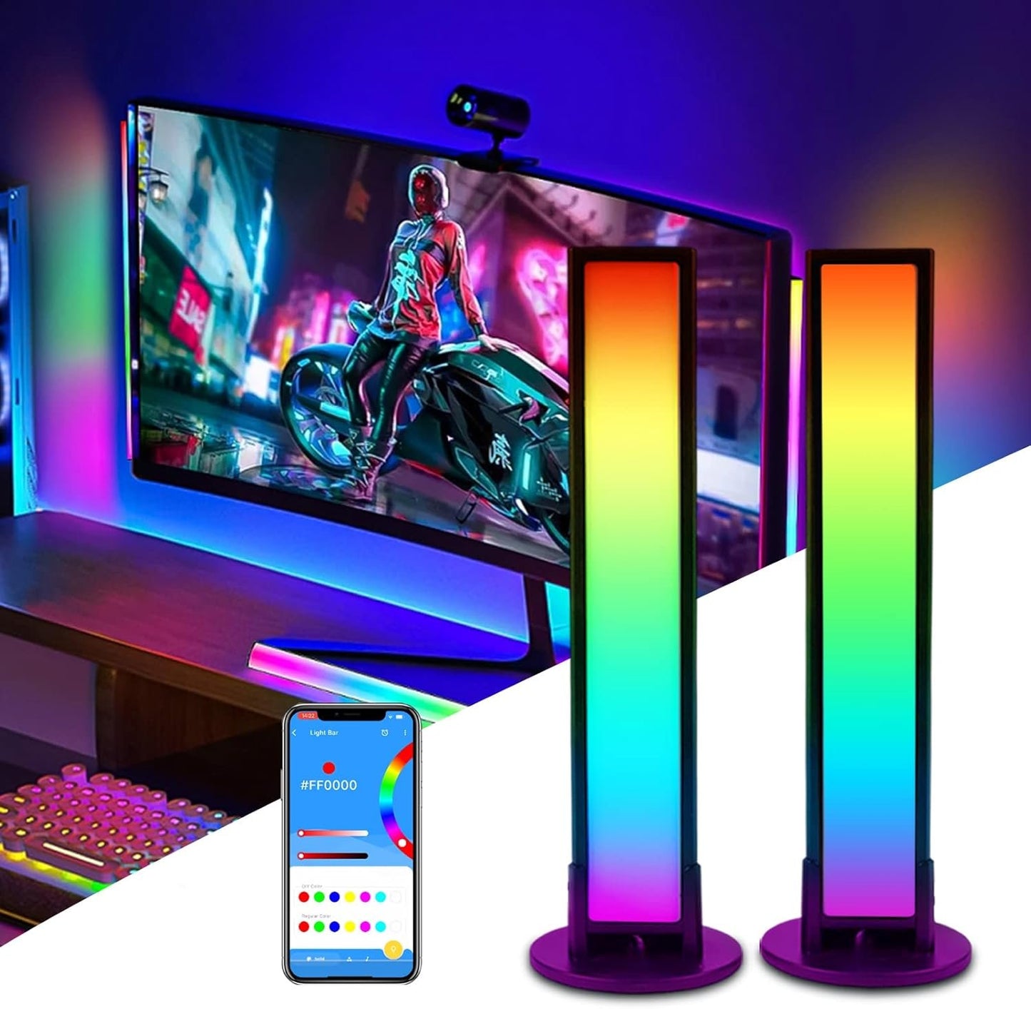 Smart LED Strips, RGB Bar Lamp USB Ambiance Gaming Lights with Multiple Lighting Effects and Music Modes for Gaming Room, PC, PC Accessories, Gaming Desk Accessories, Mood Light with App Control