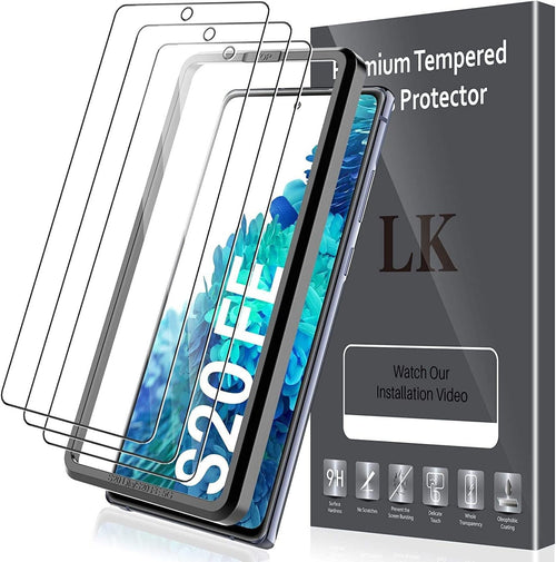 LK 3 Pack Screen Protector Compatible for Samsung Galaxy S20 FE 5G 6.5 inch, Tempered Glass HD Transparent, Easy Frame Installation, Bubble Free, Case Friendly