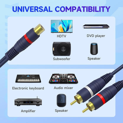 YIMATEECO RCA Y Splitter Cable, RCA Splitter Y Cables Adapter 1 Female to 2 Male Stereo Audio Video Cable for Subwoofer, Speaker, AMP, Home Theater, CD Player(15cm RCA Cable, Female to Male, 2 Pack)