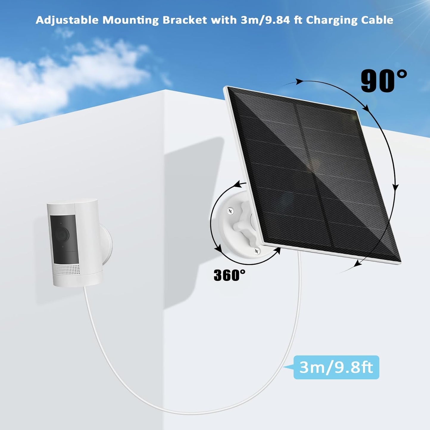Solar Panel for Ring Camera,5W Solar Panel for Ring Spotlight/Spotlight Pro &Stick Up Cam Battery,Stick Up Cam 2nd & 3rd Gen,IP65 Waterproof Solar Charger (White)