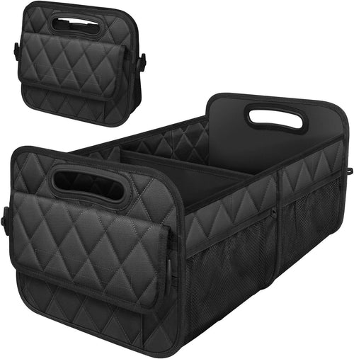 Car Trunk Organizer for SUV, 50L Waterproof Storage with 6 Pockets, Car Accessories for Women/Men, Black Polyester Organizer