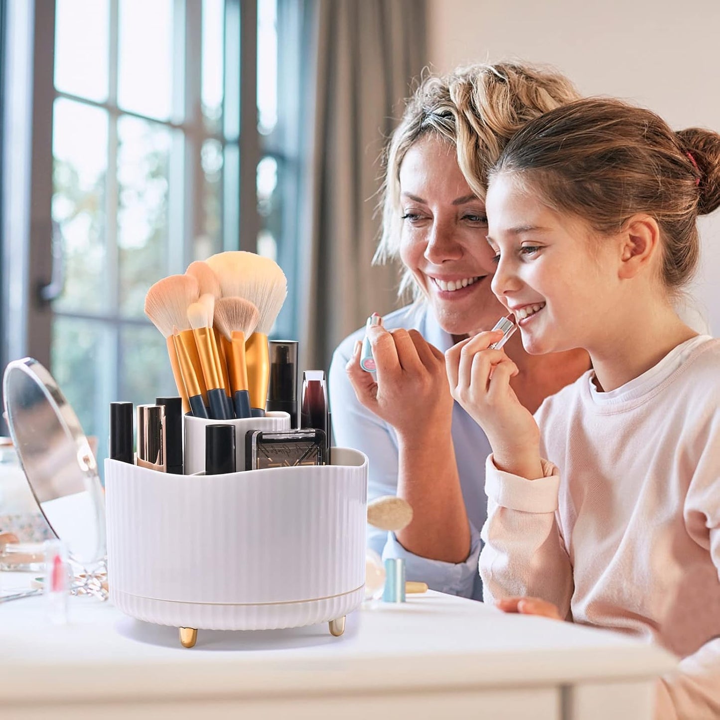 MumdoYAL Makeup Organizer, 360° Rotating Brush Organizer, Versatile Cosmetic Container for Room Dressing Room, Bedroom, Bathroom Decoration