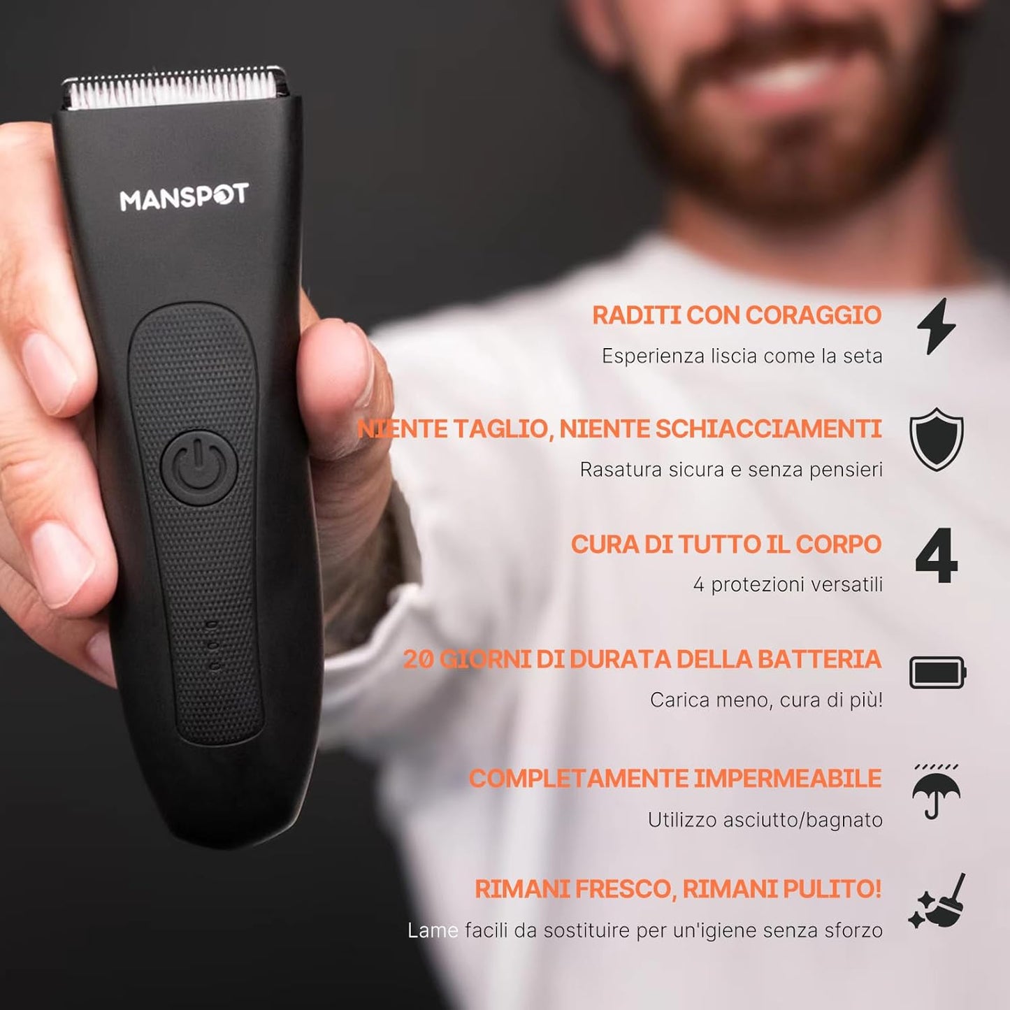 MANSPOT Men's Body Electric Shaver, IPX7 Waterproof Body Shaver, Wet and Dry Intimate Shaver for Face, Arms, Chest, Legs, Armpits (Black)