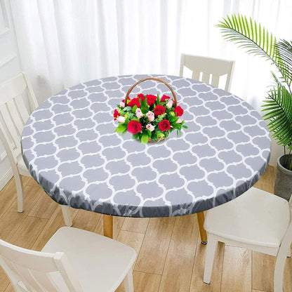 HSHGZSR Waterproof Round Tablecloth Elastic Edged Fitted Table Cover Wipeable Oil Proof Table Cloth for Kitchen Dining Room Tabletop (Grey, 43.3-55.1 Inch in Diameter)