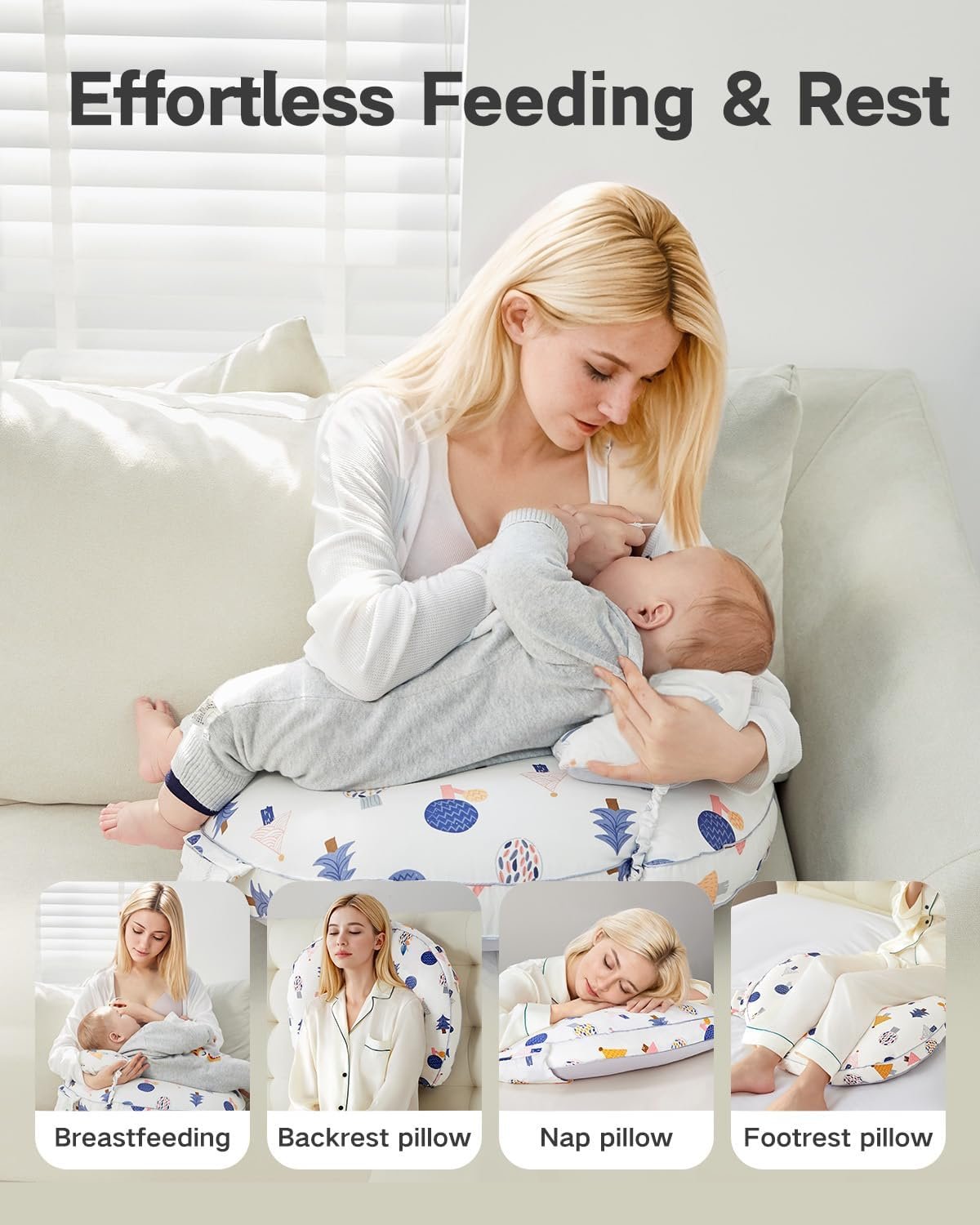 Nursing Pillow for Breastfeeding & Bottle Feeding –Breastfeeding Pillow with Adjustable Waist Strap, Feeding Pillow for Tummy Time,Removable Cotton Cover for Mom & Baby Comfort (Forest)