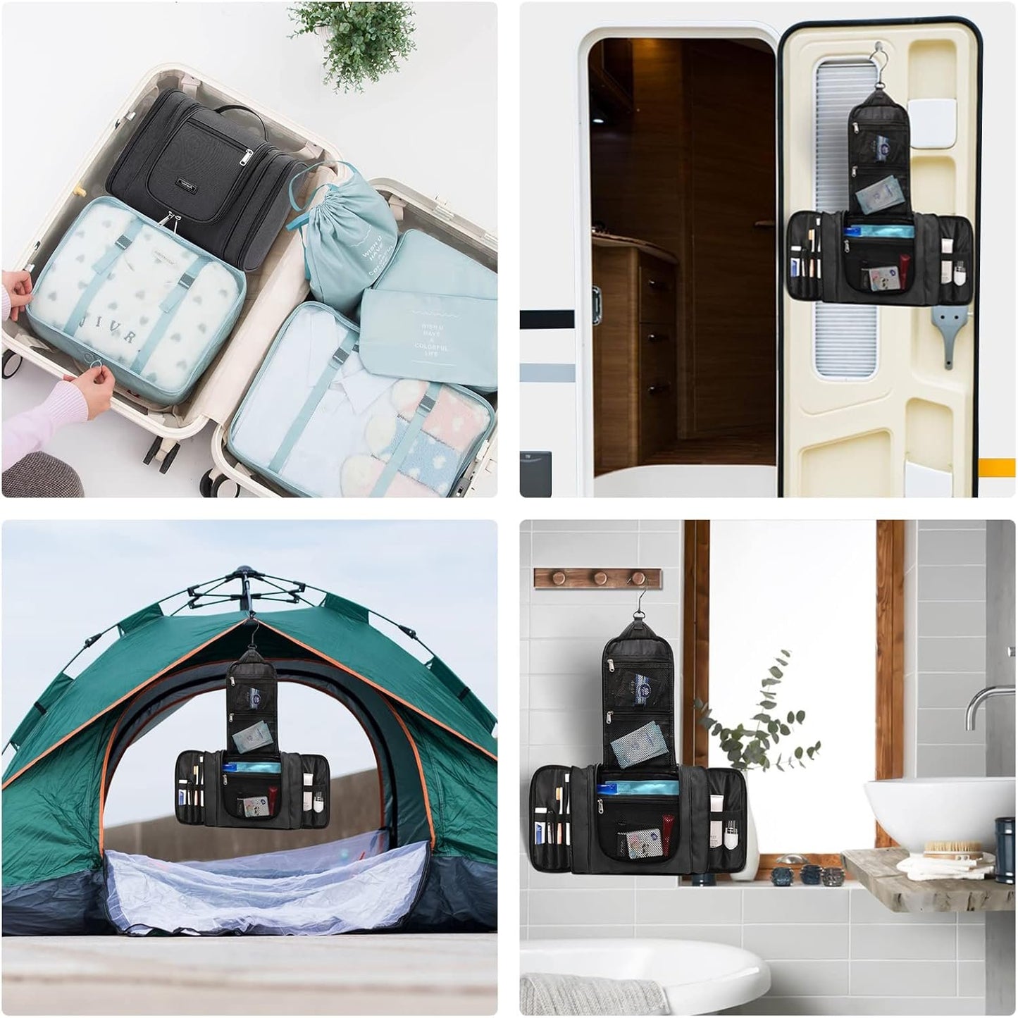 Extra Large Hanging Toiletry Bag for Women and Men, Extra Large Travel Cosmetics Bag, Portable Organizer Bathroom Shower for Hygiene Bag/Toiletries/ Makeup, Black, Hanging Toiletry Bag