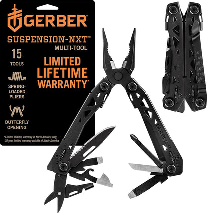 Gerber Gear Suspension-NXT EDC Multitool 15-in-1 Pocket Knife, Needle Nose Pliers and Wire Stripper for Camping and Survival, Black