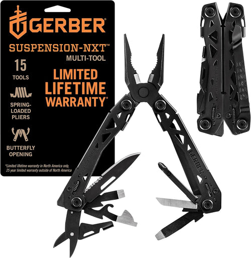 Gerber Gear Suspension-NXT EDC Multitool 15-in-1 Pocket Knife, Needle Nose Pliers and Wire Stripper for Camping and Survival, Black