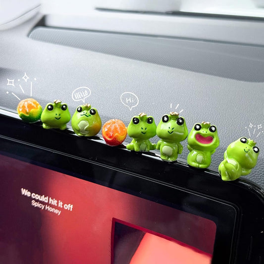 8 PCS Cute Frog Car Rearview Mirror Ornaments, Fun Mini Frogs Tangerine Cars Dashboard Decorations, Automotive Interior Accessories for Women Men