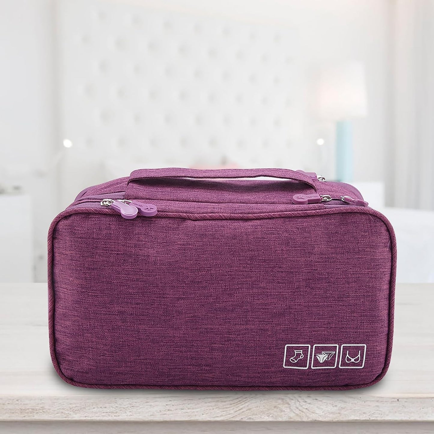 Travel Underwear Organizer, Portable Travel Storage Organizer Waterproof for Cosmetics, Toiletries, Hotel, Home, Bathroom, Airplane (Purple)