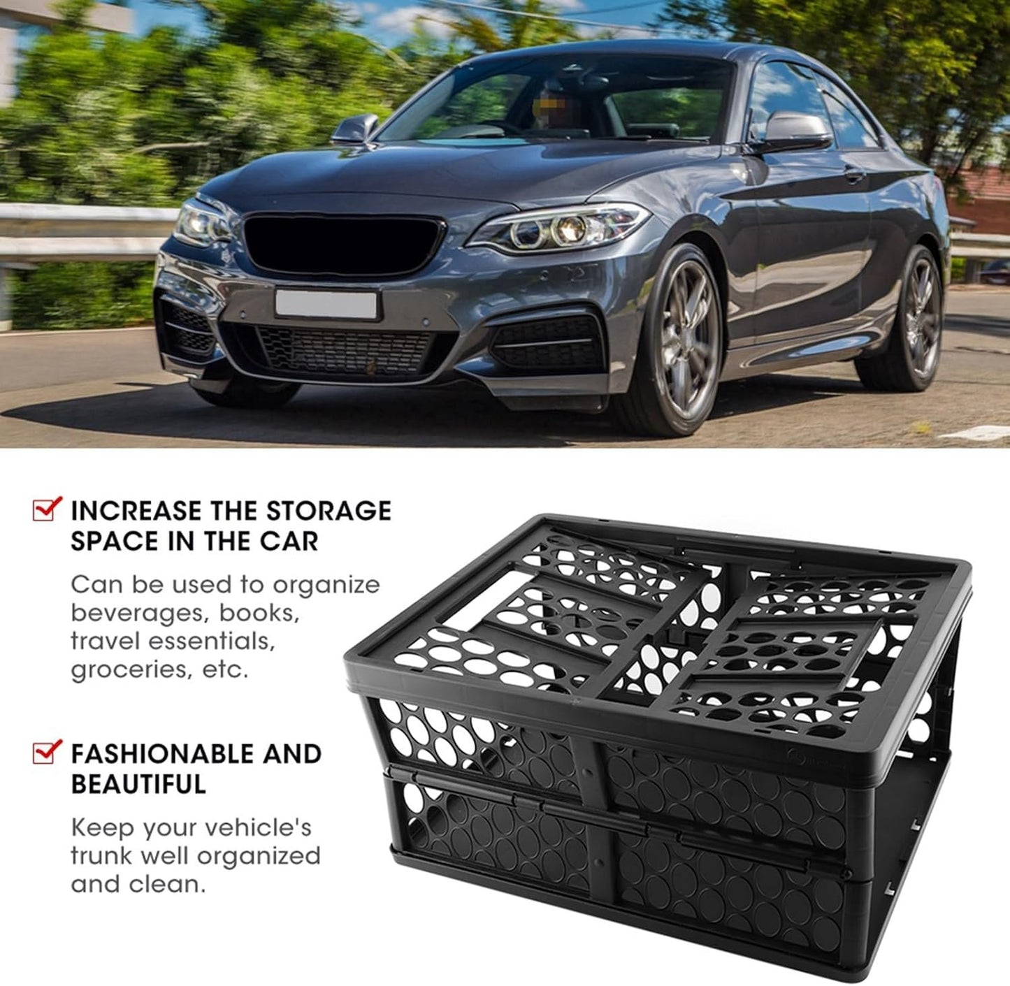 Basket for Trunk of Car, Car Trunk Storage Box Trunk Storage Shopping Crate Basket Fit for