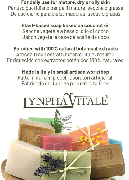 LYNPHA VITALE - Handmade Soap Kit - Almond, Wheat Germ, Royal Jelly and Hemp - 3 Made in Italy Soaps based on Coconut Oil