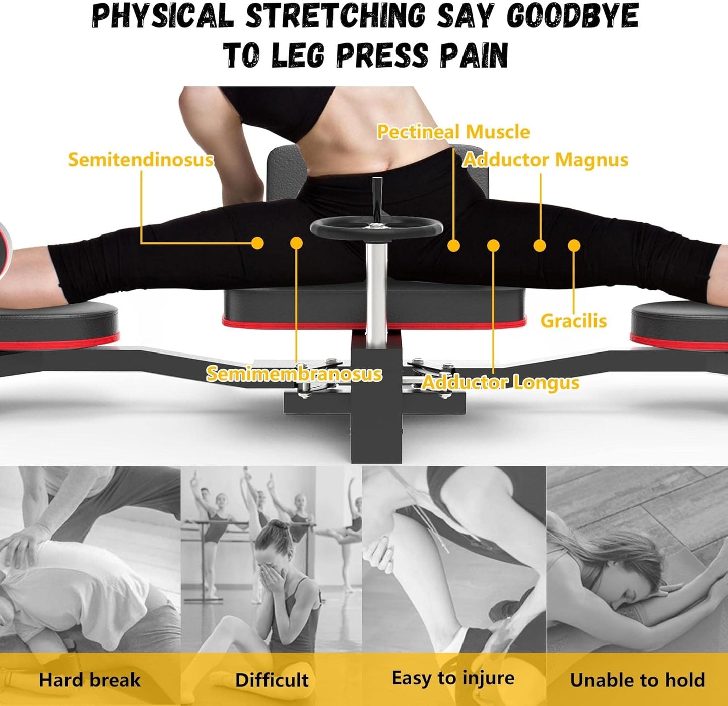 Leg Stretcher, 100kg Stretch Machine, Heavy Duty Steel Frame Equipment Splits Machine, Leg Stretching Training Machine for Home Gym Split Machine Training Fitness with 6 Accessories
