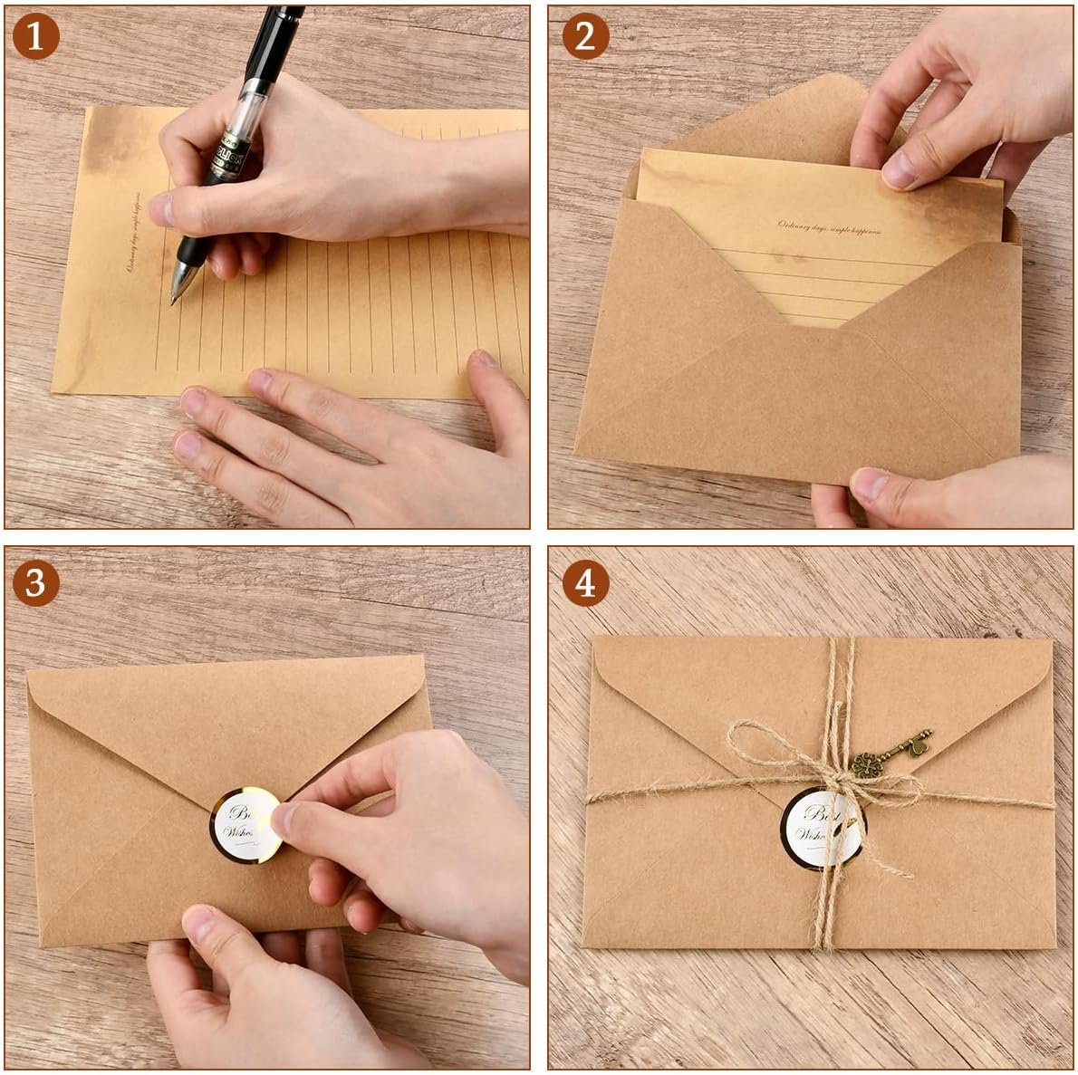 OTYMIOW Vintage Stationery Paper and Envelopes Set - 20 Sheets, 10 Envelopes, 10 Twine, 10 Keys, 10 Seal Stickers for Letter Writing