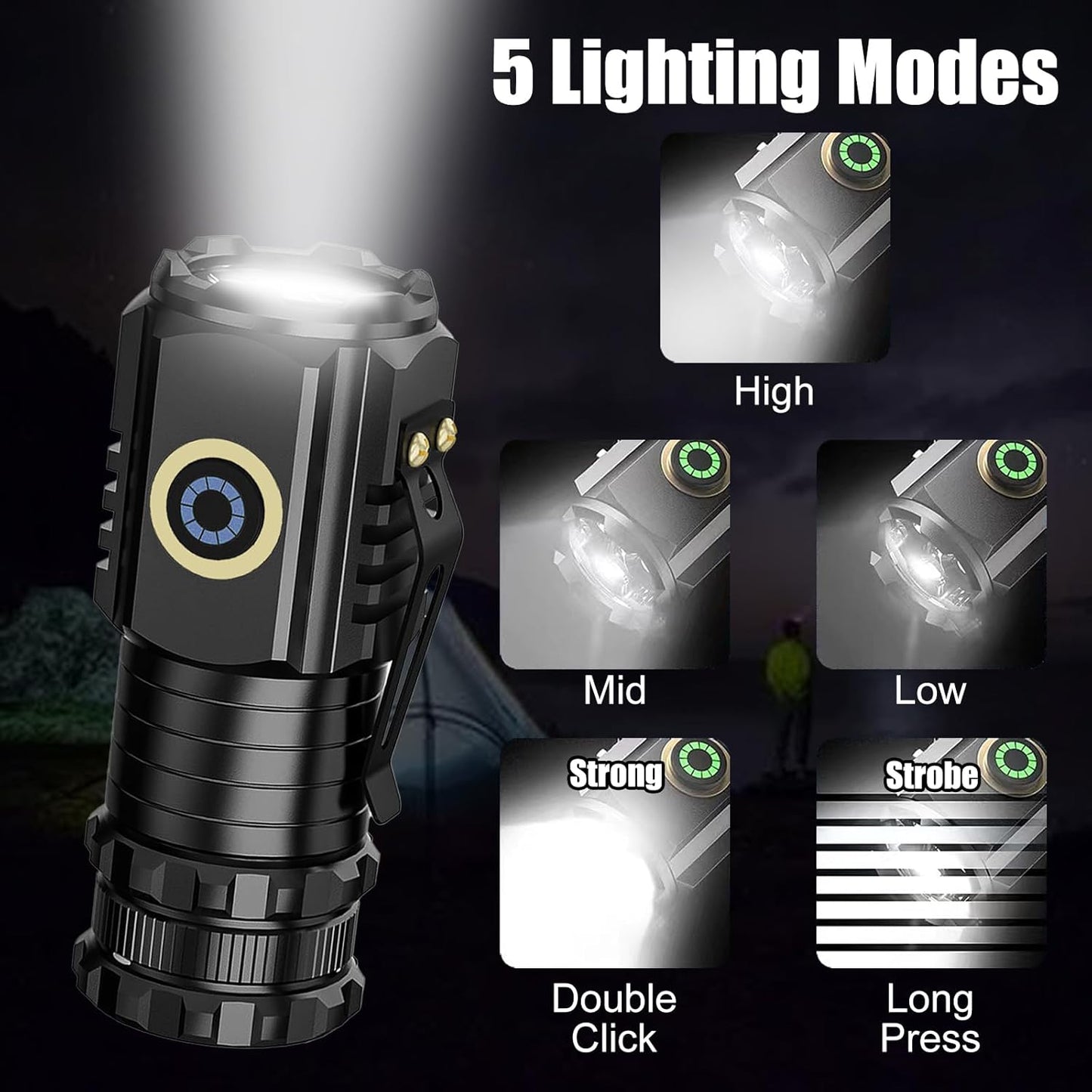 Magnetic Rechargeable Flashlight,Bonlaer USB C Rechargeable Small LED Flashlight with Clip,IPX6 Waterproof Tactical Pocket Flashlights for Hiking,Camping,Emergency