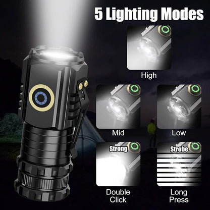 Magnetic Rechargeable Flashlight,Bonlaer USB C Rechargeable Small LED Flashlight with Clip,IPX6 Waterproof Tactical Pocket Flashlights for Hiking,Camping,Emergency