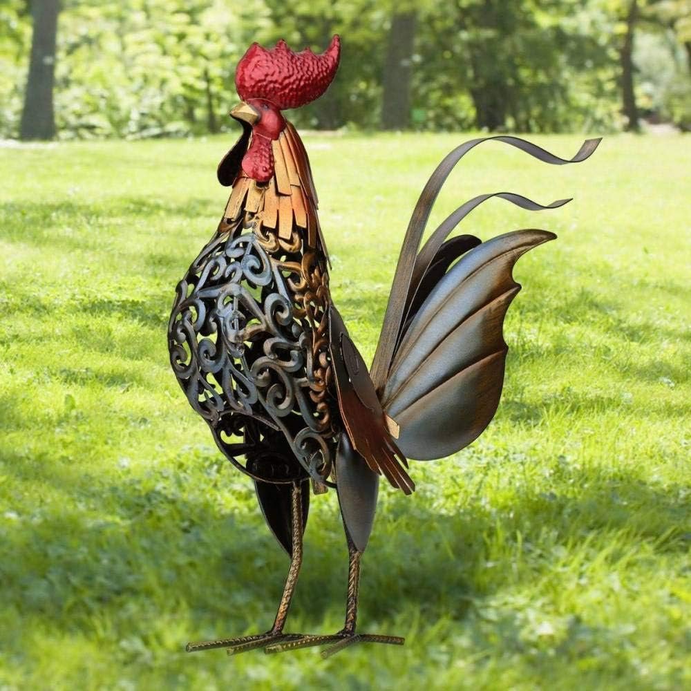DERBUT Garden and Gardening Metal Sculpture Rooster Decoration Home Decor Iron Animal Art