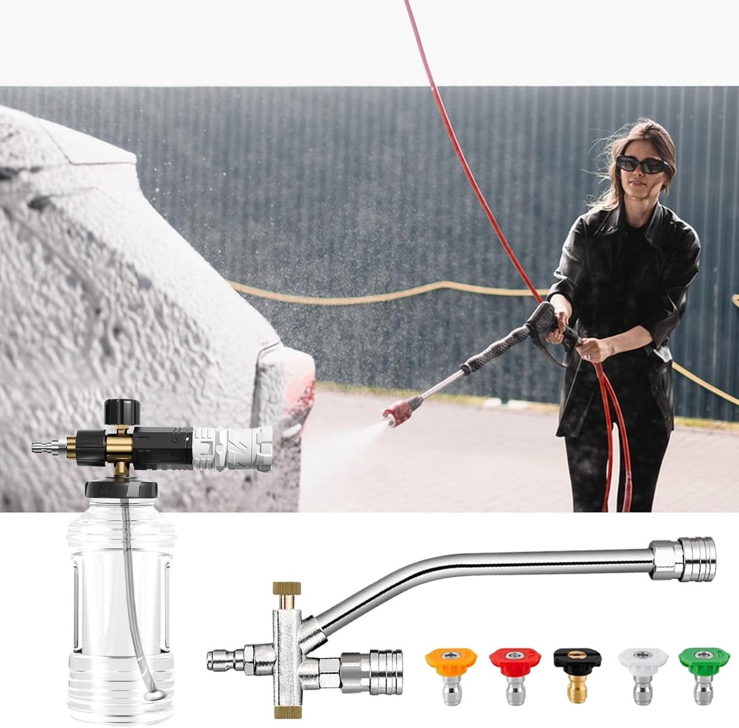 Car Soap Sprayer, Spray Nozzle Pressure Attachment Kit, Adjustable and Multi-Purpose Modes for Truck, Outdoor, Lawn, House, Car Wash, Detailing, Tire Cleaning, 7.48 x 5.91 inches