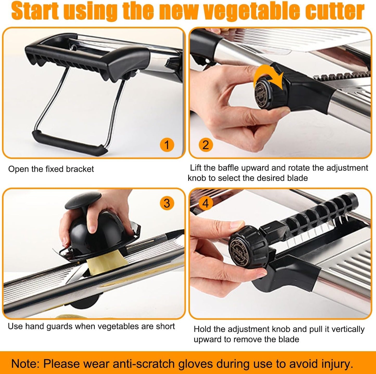 Versatile Adjustable Mandoline Slicer - Kitchen Tool for Easy Food Prep - Stainless Steel Vegetable Slicer for Cheese, Carrots, Potatoes, and More - Includes Blade Guard & Cut Resistant Gloves