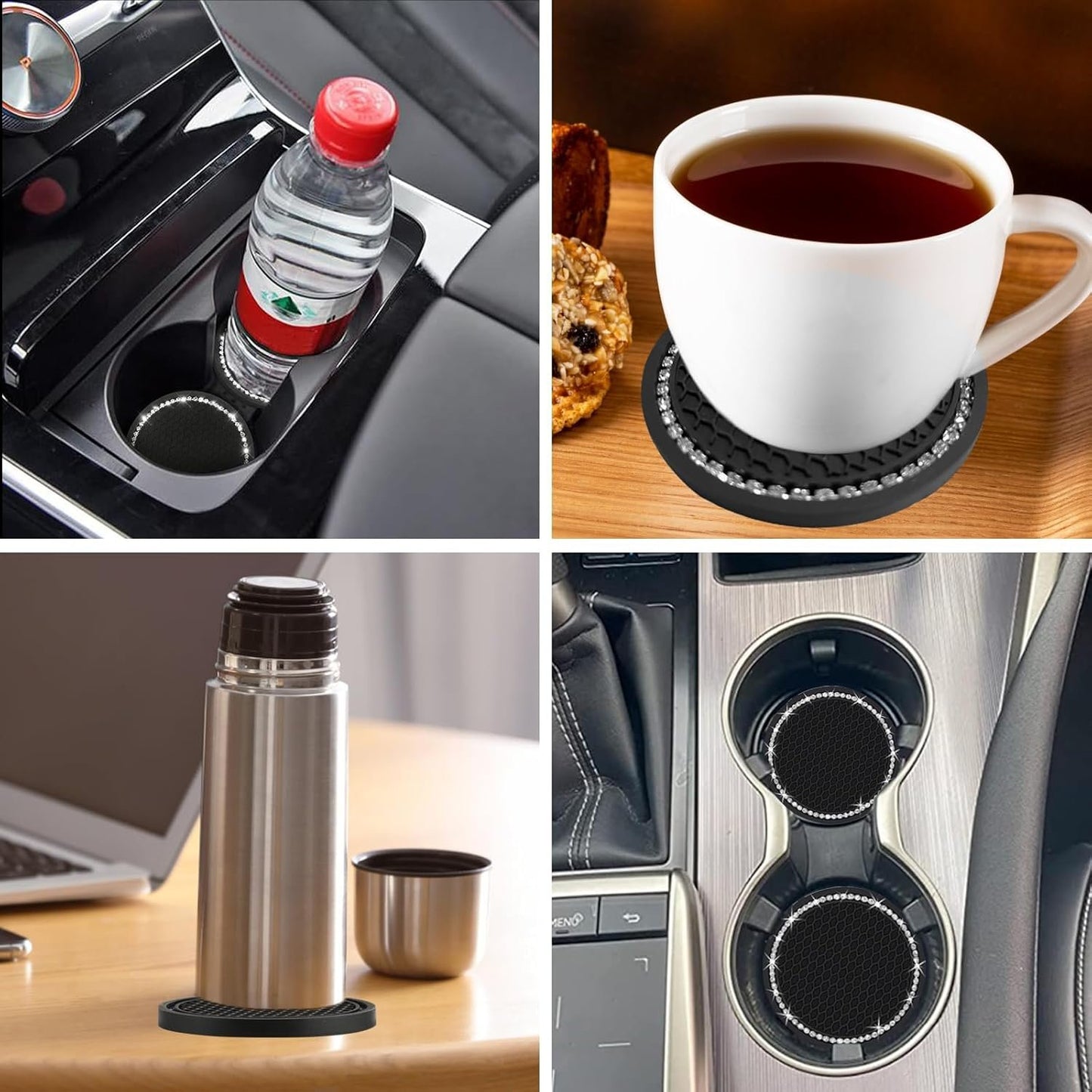 Upgraded Car Cup Holder Coaster, 4pcs Car Cup Expanding Holder Adapter Insert Coaster Car Drink Extender Auto Interior Accessories for 2.75" Mug Cup/Bottle Mat