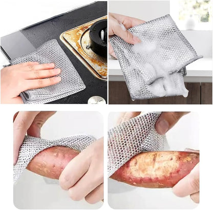 YinQin 6 PCS Double Layer Wire Dishwashing Cloths Non Scratch Stainless Steel Mesh Cleaning Cloth 20x20 cm Two Layer Multi Purpose Metal Wire Dish Cloths Rag Towel for Kitchen, Dish, Sink, Stove Top