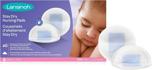 Lansinoh Stay Dry Disposable Nursing Pads, Ultra Thin with Full Coverage, Soft and Super Absorbent Breast Pads, Breastfeeding Essentials for Moms, 100 Count