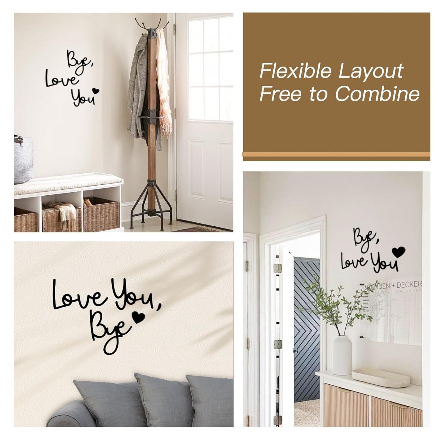 Black Love You Bye Sign above Door, Wooden Words Home Decor Wall, Express Love and Warm Sign with Stickers, Entryway Hallway Decor Indoor, Art Gifts for Bedroom Valentine's Day (1)