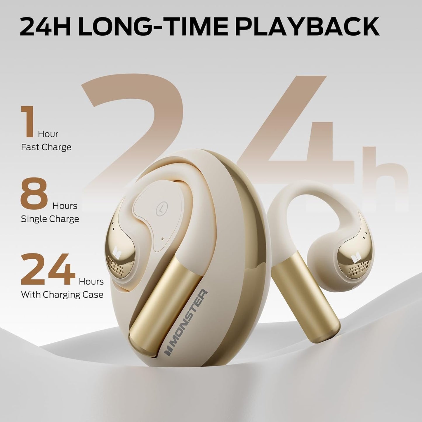Monster Open Ear AC335 Headphones, Bluetooth 5.4 Wireless Headphones with Stereo Sound, 24H Playback, Crystal Clear Calls, Stylish Rotating Case with Lanyard, Sweat Resistant Open Ear Wireless Earbuds