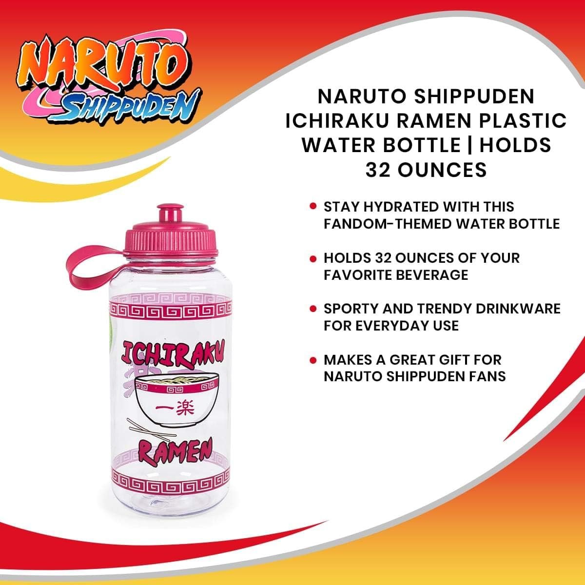 Naruto Shippuden Ichiraku Ramen Water Bottle | BPA-Free Large Plastic Water Jug With Screw Top Lid | Hydration For Outdoor Sports, Gym, Yoga | Holds 32 Ounces