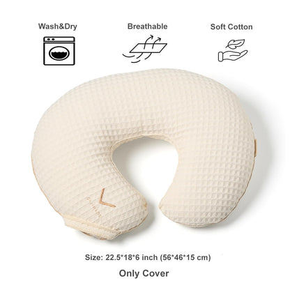 Organic Cover for Nursing Pillow • Premium Quality 100% Cotton Oeko-Tex Standard • Cover for Breastfeeding and Bottle Feeding Pillow • Soft and Breathable • Only Cover (Ivory waffle)