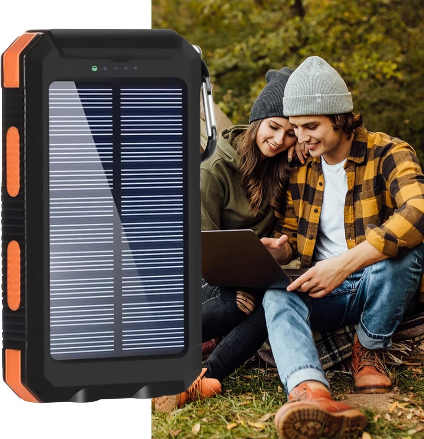 Portable Charger Solar - Outdoor Powerr Bank with Solar Panel, Waterproof Mobile Battery | Duall USB Charging Ports, Emergencyy Light Feature, Compact Backup Source for Camping and Travel