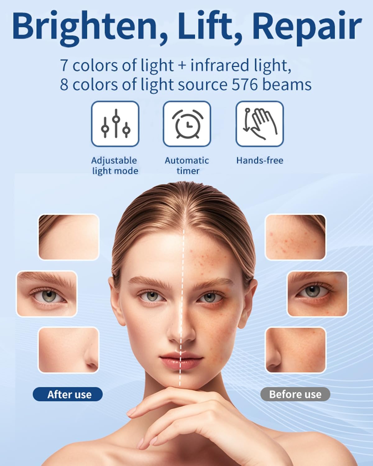Red Light Therapy Mask for at Home Face Masks Skincare, Portable Skin Tightening Beauty Toning Device, 7 Colours LED Mask Mode Adjustment - Rejuvenation, Face Toning Firming for Women (Black
