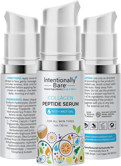 Intentionally Bare Collagen Peptide Serum with MCT Oil and Hyaluronic Acid - Keto for Your Face - Firming Brightening Anti Aging Facial Serum - Collagen Oil for Fine Lines - All Skin Types - 1oz