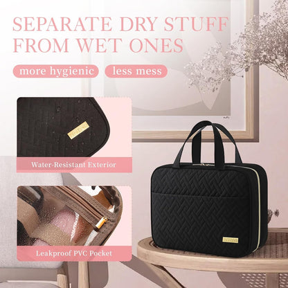 HOTOR Travel Toiletry Bag - Toiletry Bag w/Hanging Hook - Spacious Toiletry Bag for Women & Men, Makeup Bag/Big Comparment, Waterproof for Travel Accessories, Travel Essentials, Small, Black