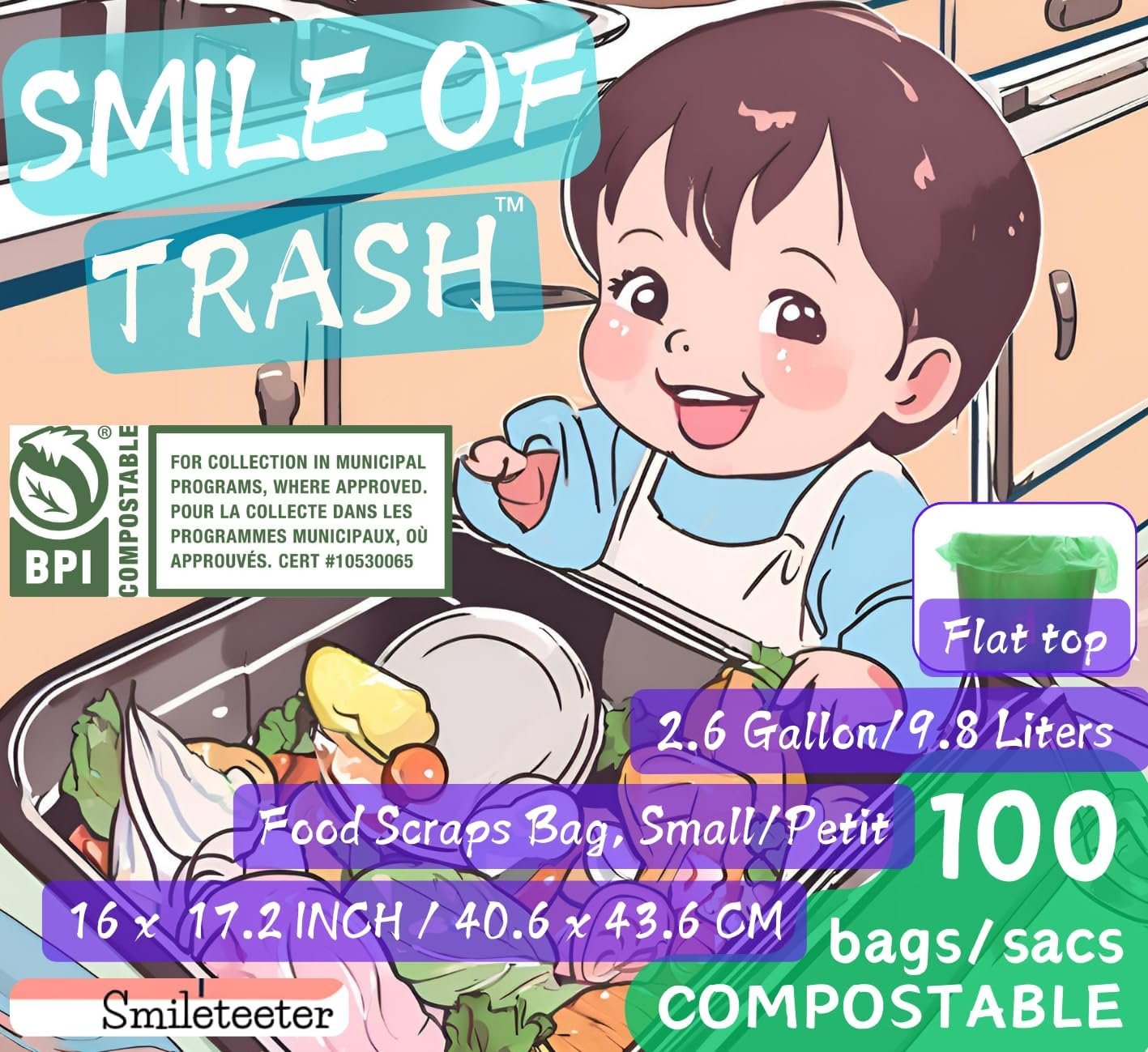Smile of Trash Compostable Kitchen Food Scraps Bag (Pack of 1 Box)
