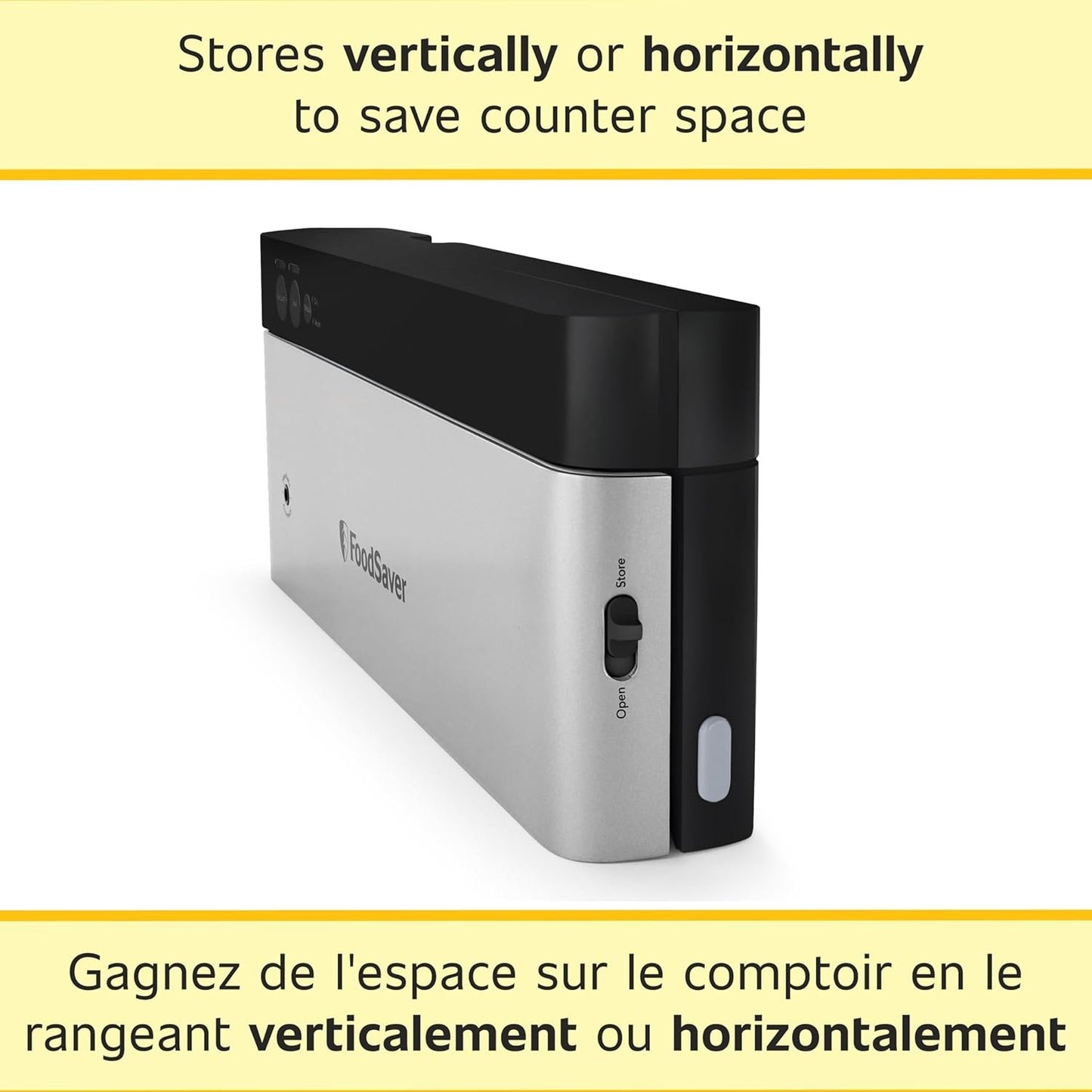 FoodSaver PowerVac Compact Vacuum Sealer Machine with Vertical Storage, 5 Vacuum Seal Bags & 1 Roll, Stainless Steel - VS0150