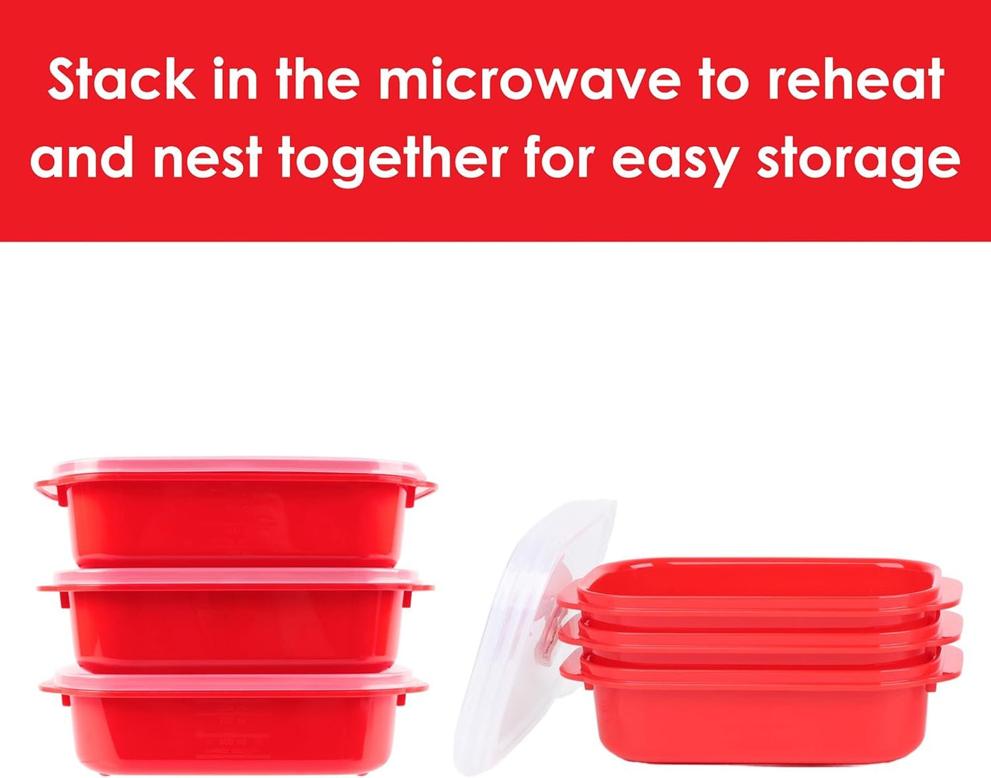 Decor Microsafe Oblong Set, Pack of 5 Pieces, Red