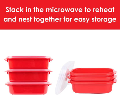 Decor Microsafe Oblong Set, Pack of 5 Pieces, Red