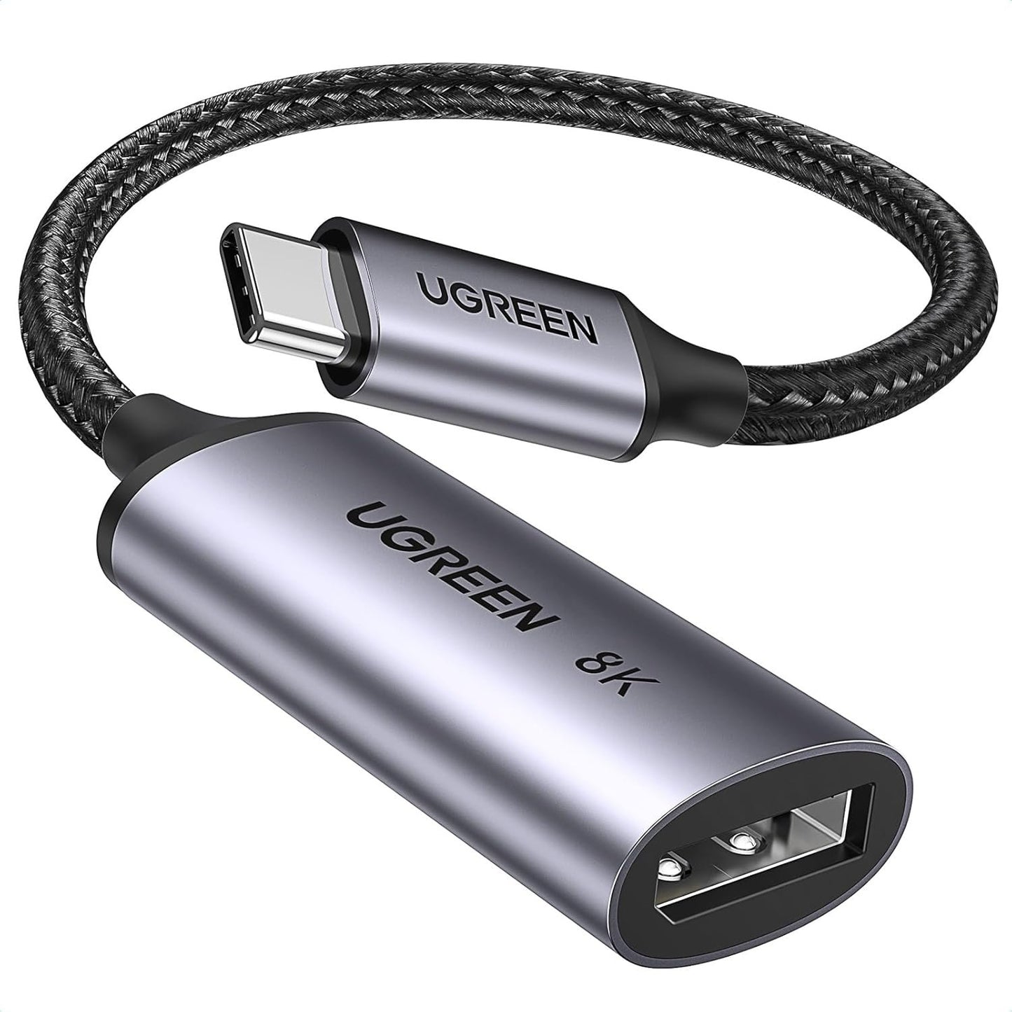 UGREEN 8K@60Hz USB C to DisplayPort 1.4 Adapter Cable 4K 240Hz HDR Thunderbolt 4 to Dp Converter Aluminum Braided Compatible with iPhone 16/15 Series Galaxy MacBook Pro/Air iPad Pro Galaxy S23 Dell