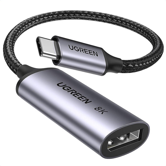 UGREEN 8K@60Hz USB C to DisplayPort 1.4 Adapter Cable 4K 240Hz HDR Thunderbolt 4 to Dp Converter Aluminum Braided Compatible with iPhone 16/15 Series Galaxy MacBook Pro/Air iPad Pro Galaxy S23 Dell