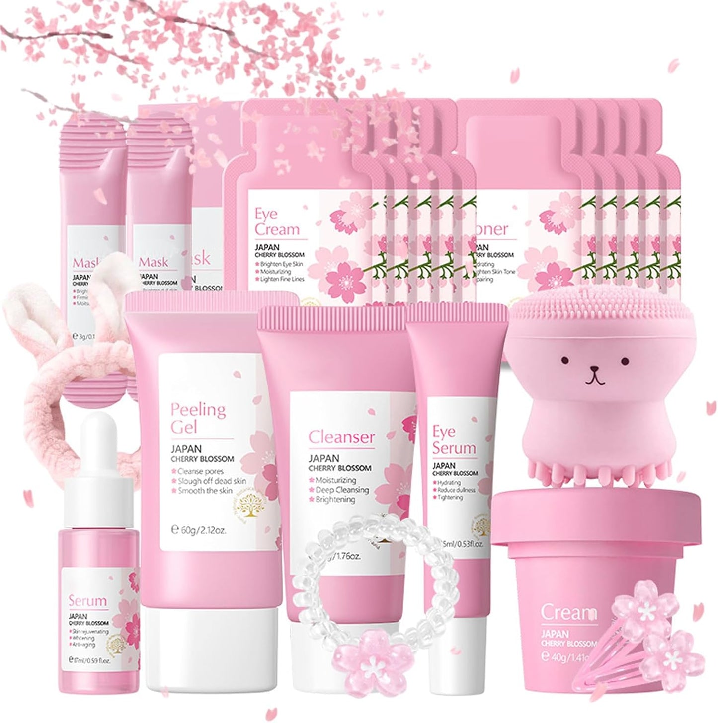 Face Care Set for Girls and Women, Anti-Wrinkle, Facial Skin Care Set, Sakura Skincare Moisturizer with Serum Cream, Toner, Eye Cream, Daily Skin Care