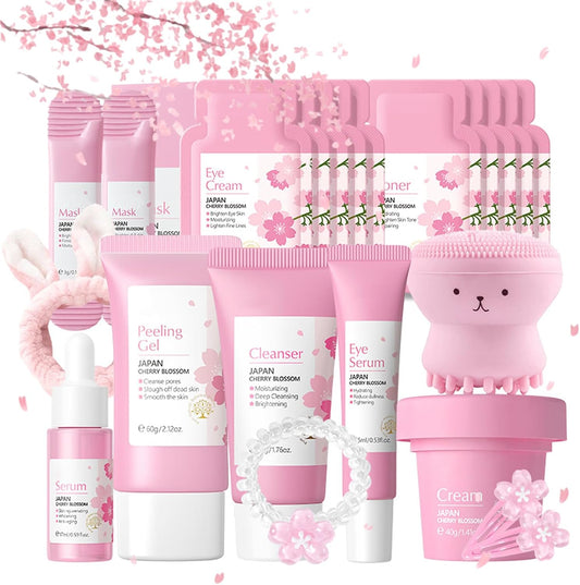 Face Care Set for Girls and Women, Anti-Wrinkle, Facial Skin Care Set, Sakura Skincare Moisturizer with Serum Cream, Toner, Eye Cream, Daily Skin Care