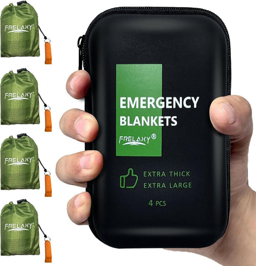 Frelaxy Emergency Blanket 2-Pack/4-Pack, Extra-Thick Extra-Large Space Blankets with Whistles, Storage Pouchs, and EVA case