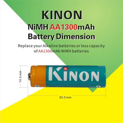 Kinon Double A Rechargeable Batteries 1.2V NiMH AA 1300mAh (12 Pieces) for Outdoor Solar Lamp Lawn Garden Lights Landscape Pathway Lights Backyard Porch and Patio Lights
