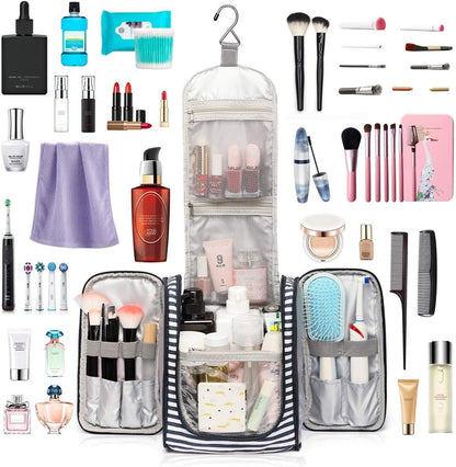Bosidu Hanging Toiletry Bag for Women with Sturdy Hook, Large Makeup Organizer kit with 21 Compartments, Water-Resistant Cosmetic Bag for Travel or Daily Use