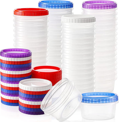 Okllen 40 Pack 10oz Freezer Storage Container Boxes, Plastic Food Container Jar with Airtight Screw Lid, Reusable Small Twist Top Condiment Cup for Snack, Fruit, BAP Free
