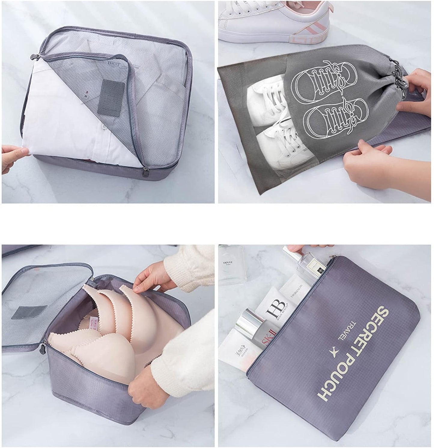 8 Piece Travel Organizer Set, Suitcase Organizer, Space Saver Travel Pouches, Suitcase Organizer for Clothes, Shoes and Underwear